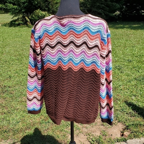 MISS LOOK Brown Sweater with Deep V Neck - Colorful Large NWOT - Picture 3 of 4